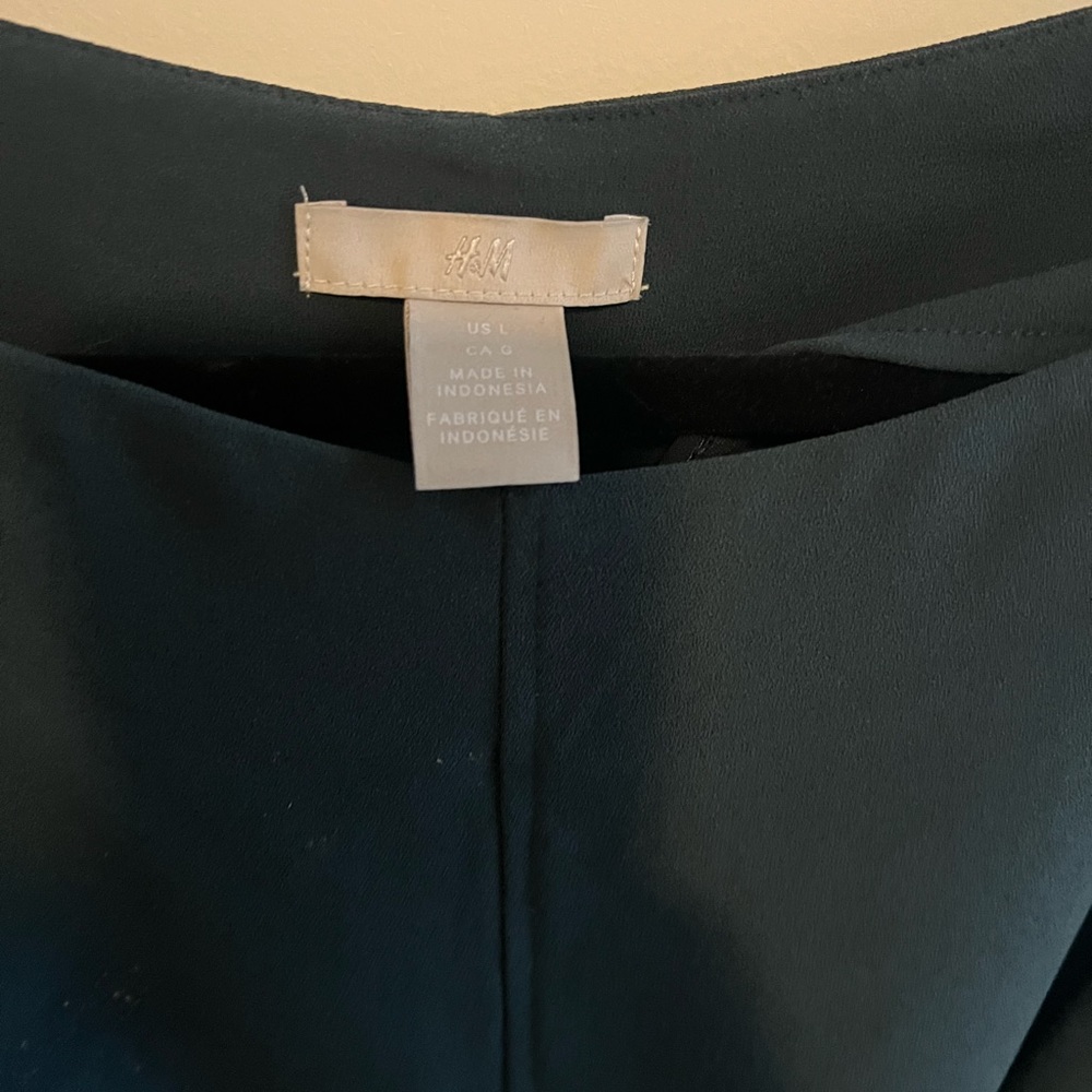 H&M Dark Teal Boat Neck Dress with Tie Waist Size L - Picture 3 of 4